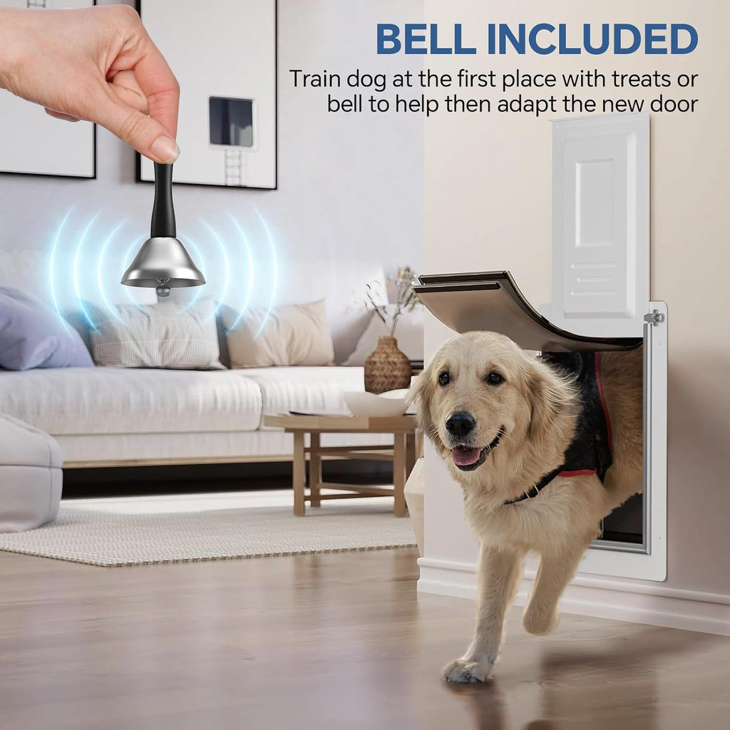 Dog Door for Wall - Steel Frame, Telescoping Tunnel & Double Food-Grade Silicone Flaps Pet Door, XL Dog Door with Secure Lock (Pets Up to 220 lbs)