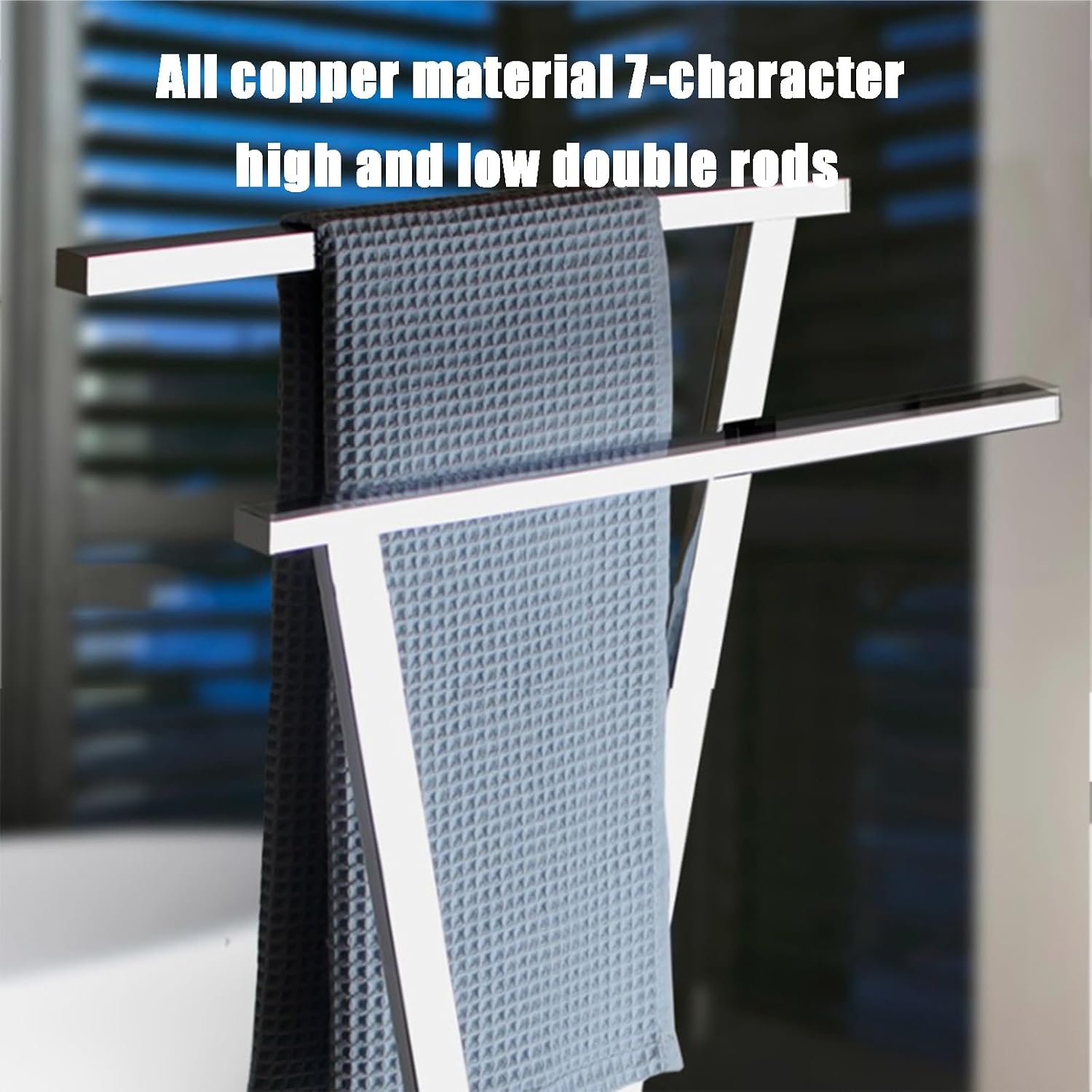 All Copper Floor Standing Towel Holder Double 7 High and Low Double Rod Thickened Base Plate Towel Racks Chrome Plating Process Towel Hanger