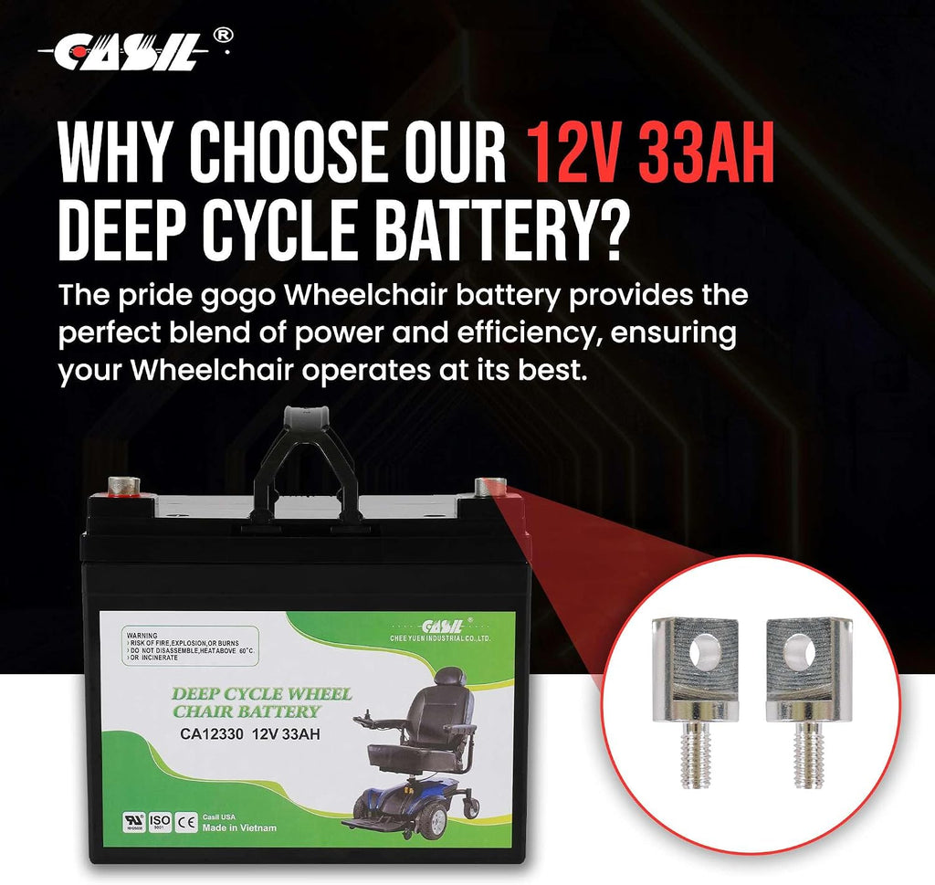 Casil 12v 33ah Deep Cycle Mobility Scooter Battery for Pride Go Go & Jazzy Select 6 Wheelchair Batteries Jazzy Power Chair Batteries Replacement 2 Pack for Electric Mobility Scooters and Chairs
