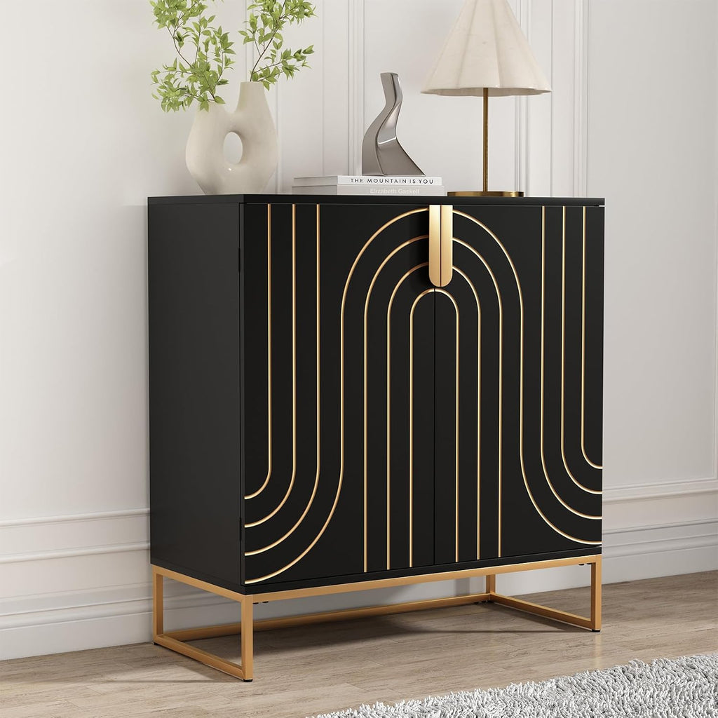 HLR Sideboard Buffet Cabinet with Storage, Modern Accent Cabinet Adjustable Shelves Wooden Storage Cabinets for Kitchen, Dining Room, Living Room, Coffee Bar, Garage, Entryway,Black