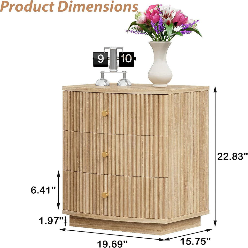 Dresser for Bedroom,6-Drawer Dresser, Mondern Wide Chest of Drawers with Fluted & Curved Design, Large Storage Chest for Bedroom, End Table for Living Rooms, （Natural*2）