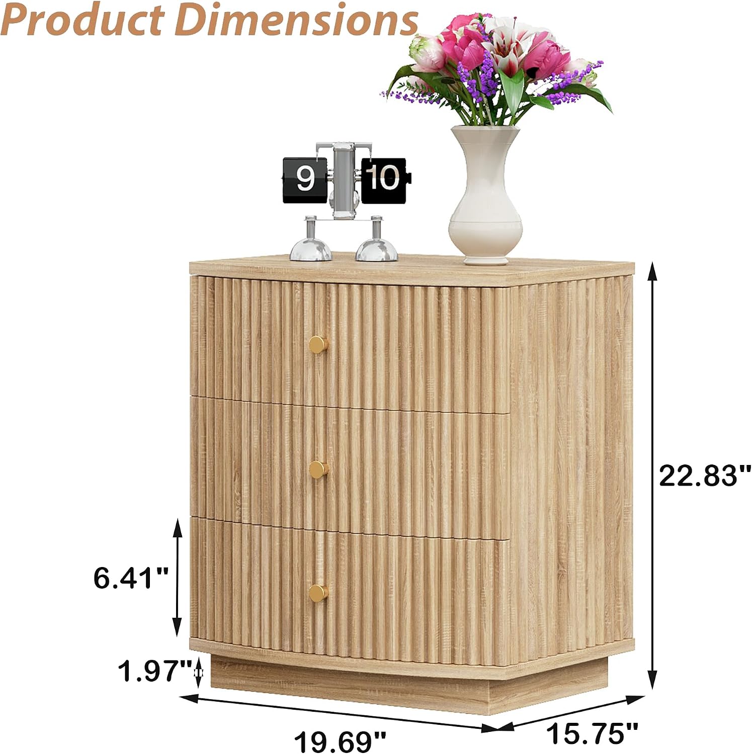 Dresser for Bedroom,6-Drawer Dresser, Mondern Wide Chest of Drawers with Fluted & Curved Design, Large Storage Chest for Bedroom, End Table for Living Rooms, （Natural*2）