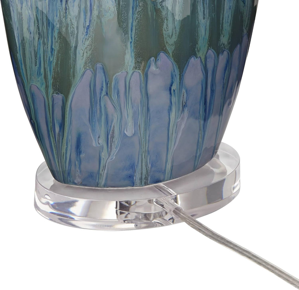 Possini Euro Design Annette 38' Tall Large Modern Coastal End Table Lamps Set of 2 Blue Drip Finish Ceramic Off-White Shade Living Room Bedroom Bedside Nightstand House Office Home (Colors May Vary)