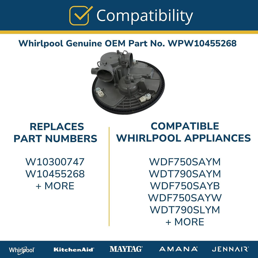 Whirlpool WPW10455268 OEM Dishwasher Sump and Seal Assembly, Black