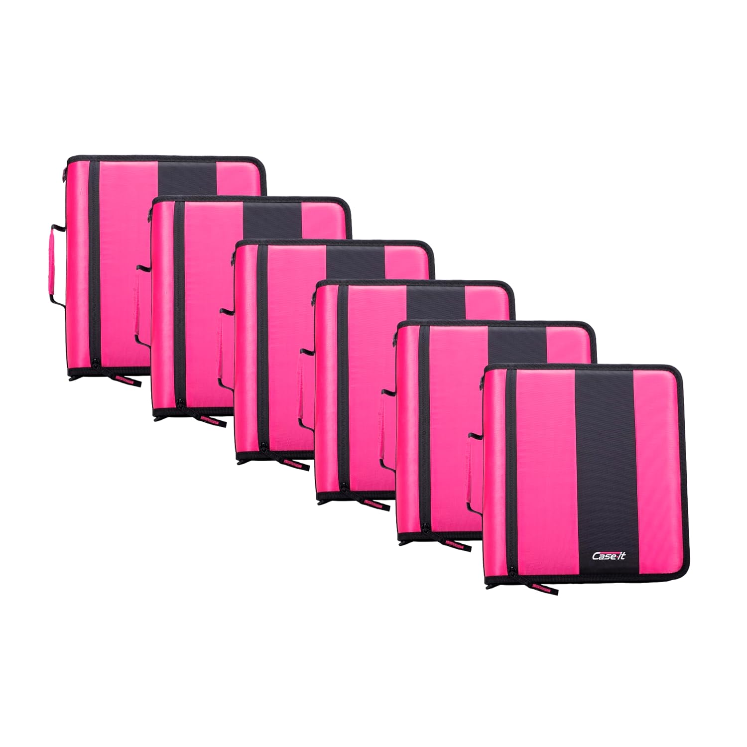 Case-it Classic Zipper Binder | 2-Inch O-Rings, 350 Sheet Capacity, Multiple Storage Pockets & Shoulder Strap | School & Office Organizer | D-251 Magenta | 6 Pack