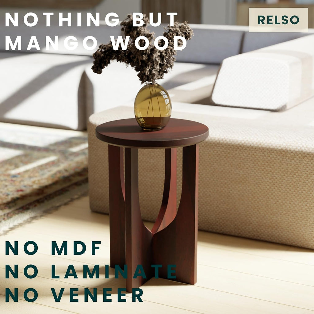 Relso Stupa Solid Wood End Table – 22' Tall Round Side Table for Living Room or Bedroom, Handcrafted Accent Table in Walnut Finish, Easy Assembly, Modern Minimalist Design for Small Spaces
