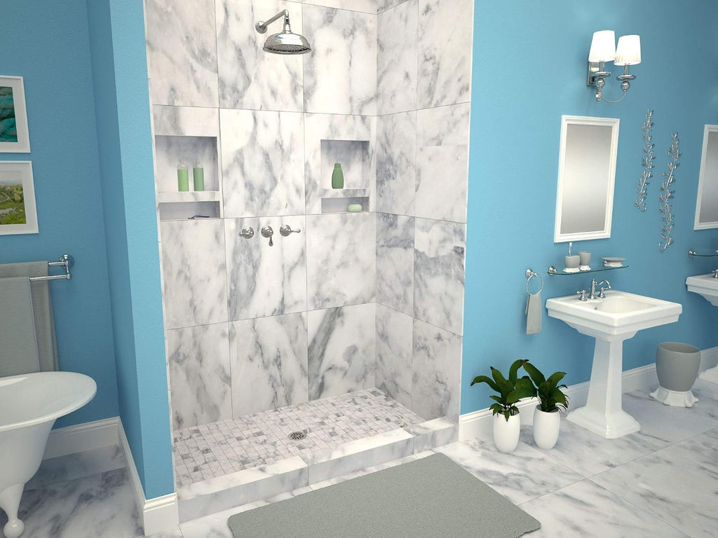 Tile Redi P3042C-PVC Shower Pan with Center Drain- Single Curb Shower Base, 2' PVC Drain, and Plate Included, 42' Width x 30' Depth