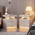 Smart Night Stand Set of 2 with Charging Station, Modern White Nightstand with 24 Color Lights and 2 Drawers, LED Bedside Tables with Auto Senor,High Gloss End Side Table for Bedroom