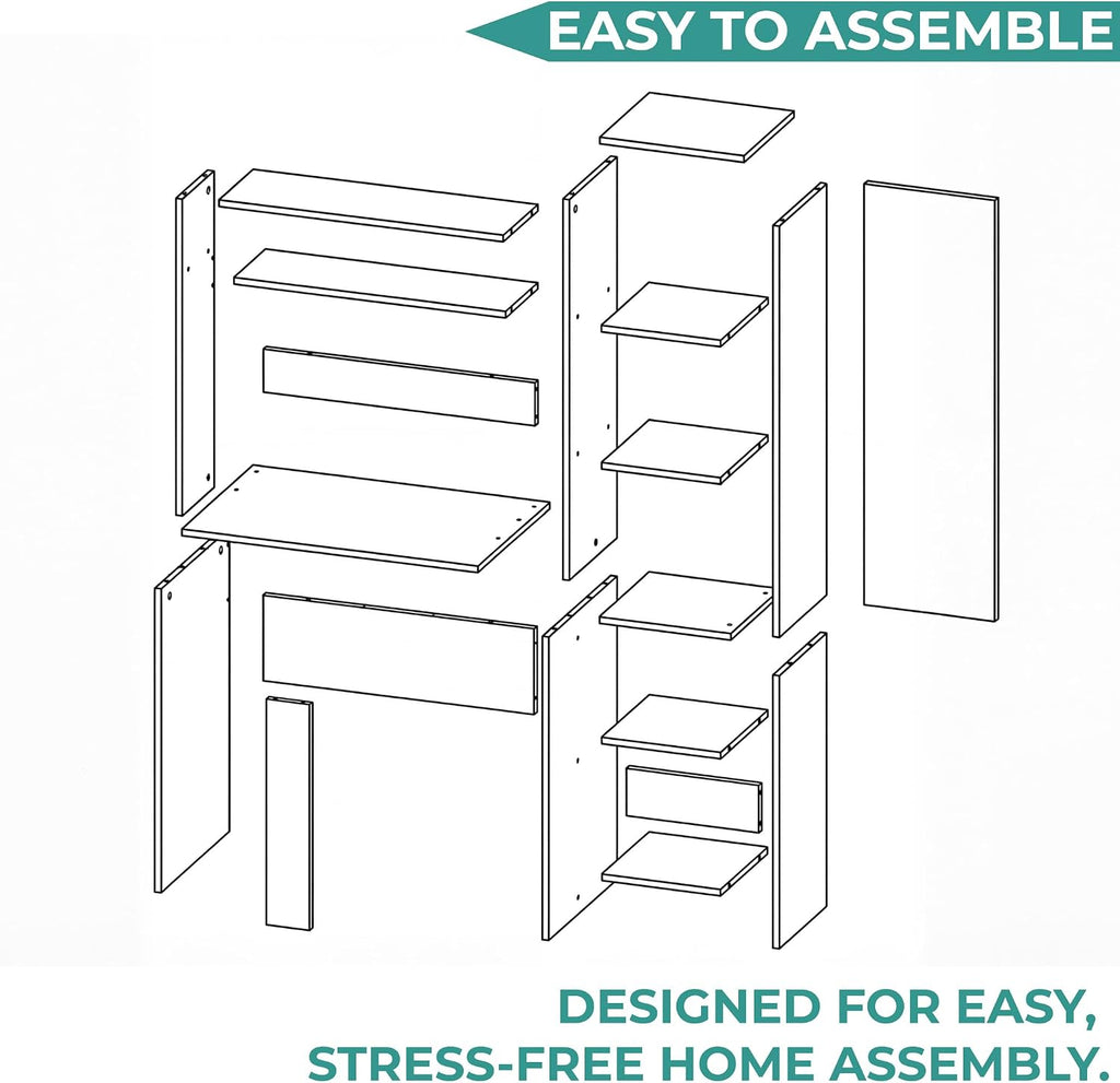 Tuhome Versalles Writing Desk with Two Superior Shelves, Five Side Open Storage Compartments, Space-Saving Modern Workstation Design for Studios and Offices, Ideal for Organization, Books