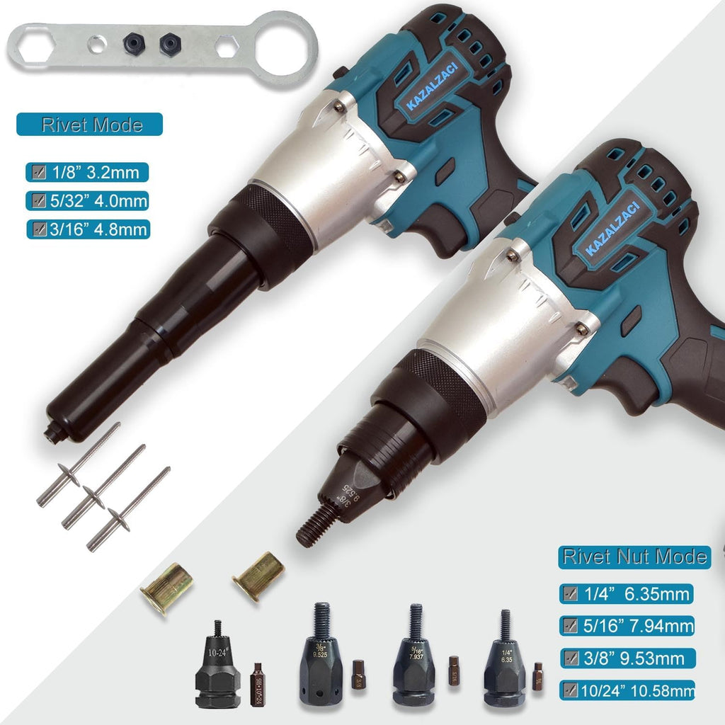 2-IN-1 Cordless Rivet/Rivet Nut Gun Electric Rivet Nut Tool For Nuts(10/24', 1/4', 5/16', 3/8'), Battery Powered Pop Rivet Gun for Rivets(1/8'', 5/32'', 3/16'), Auto/Manual, Memory Mode, 5.0Ah Battery