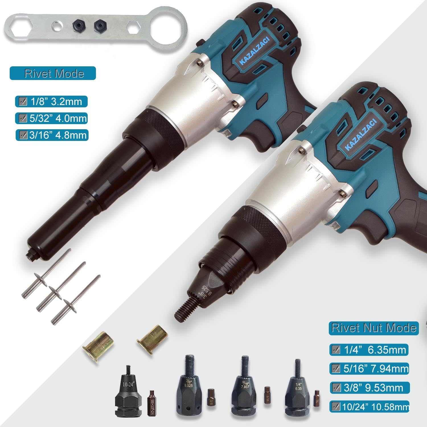 2-IN-1 Cordless Rivet/Rivet Nut Gun Electric Rivet Nut Tool For Nuts(10/24', 1/4', 5/16', 3/8'), Battery Powered Pop Rivet Gun for Rivets(1/8'', 5/32'', 3/16'), Auto/Manual, Memory Mode, 5.0Ah Battery