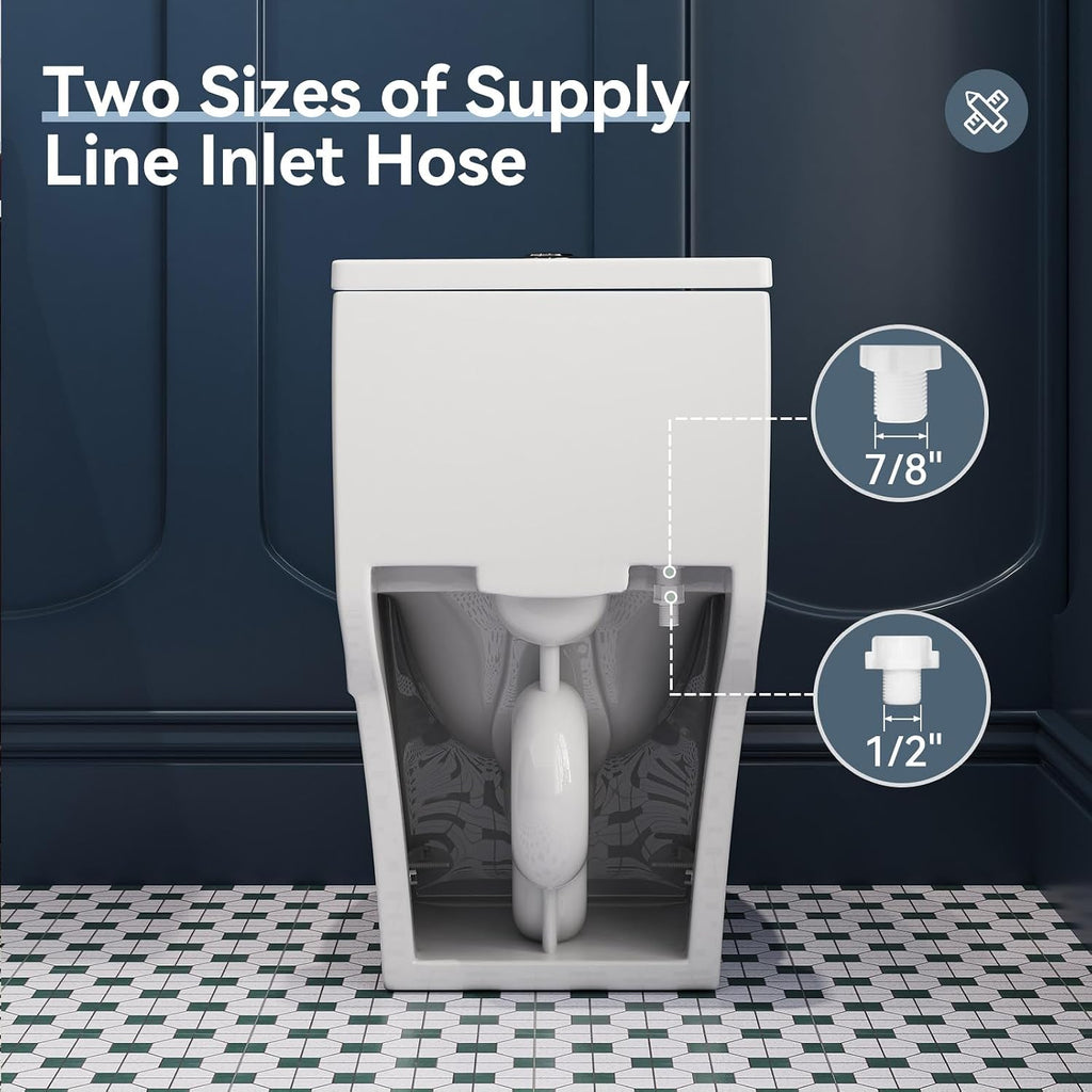 HOROW T0307W Elongated One Piece Toilet, Small Compact with Soft Close Seat, 1.1/1.6 GPF Powerful Dual Flush Toilet for Small Bathroom, 12' Rough-In Standard Toilet Bowl, White Modern Toilet