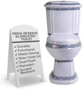 Renovators Supply Manufacturing Dual Flush 2-Piece Elongated Toilet, India Reserve Style with Slow Close Seat, 0.8/1.6 GPF Water Saving, Blue and Gold Vitreous China