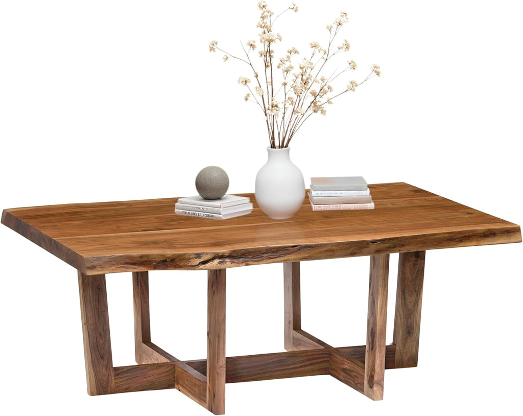 Berkshire 48-Inch Live Edge Acacia Wood Coffee Table – Handcrafted Natural Wood with Floor Protectors – Large Modern Industrial Farmhouse Accent Table by Alaterre Furniture