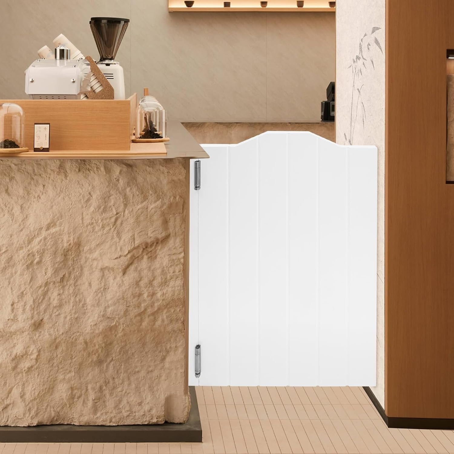 Swinging Door Cafe Doors,Solid Wood Swing Door Interior Saloon Half Partition Doors with 3 Hinges for House Kitchen Shop Entrance Pub Porch(24.02 * 35.83in-White)