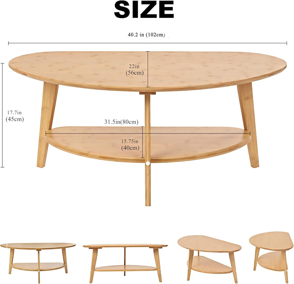 NAVREX Coffee Table, Mid Century Modern Oval Coffee Tables for Living Room, 100% Solid Wood, FSC Certifiled 40.2'*22' Round Center Table, Value Lies in Material, Easy Assembly