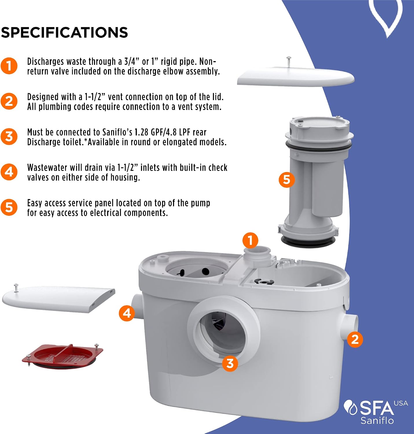 SANIFLO Saniaccess 2 + Toilet Bowl Round + Toilet Tank Bundle - Residential - White