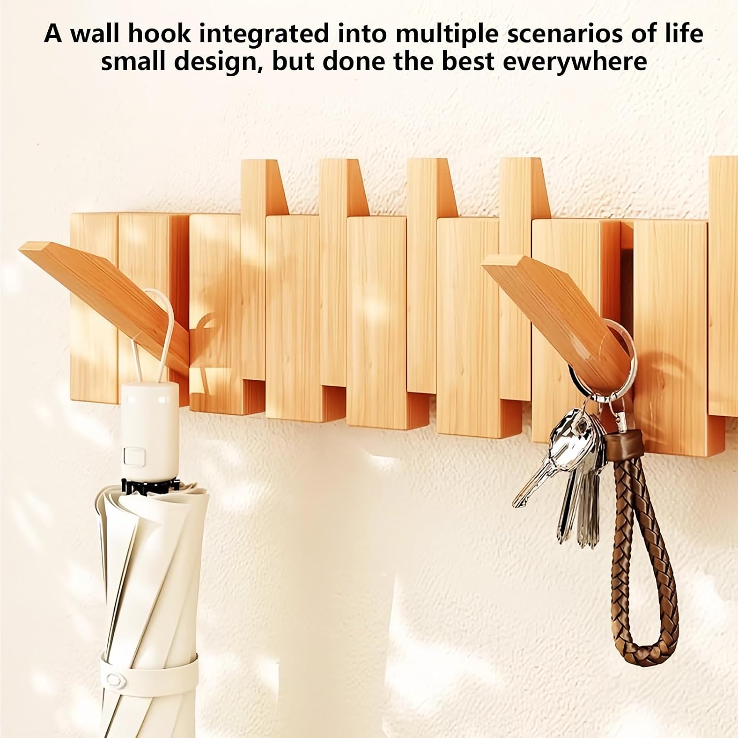 Wall Mounted Piano Key Hanger | Flip Style Hook | Entrance Wall Art Hook, Made of Oak Wood (3 Times Painted, 4 Times Polished) (Beech, 12Hooks)