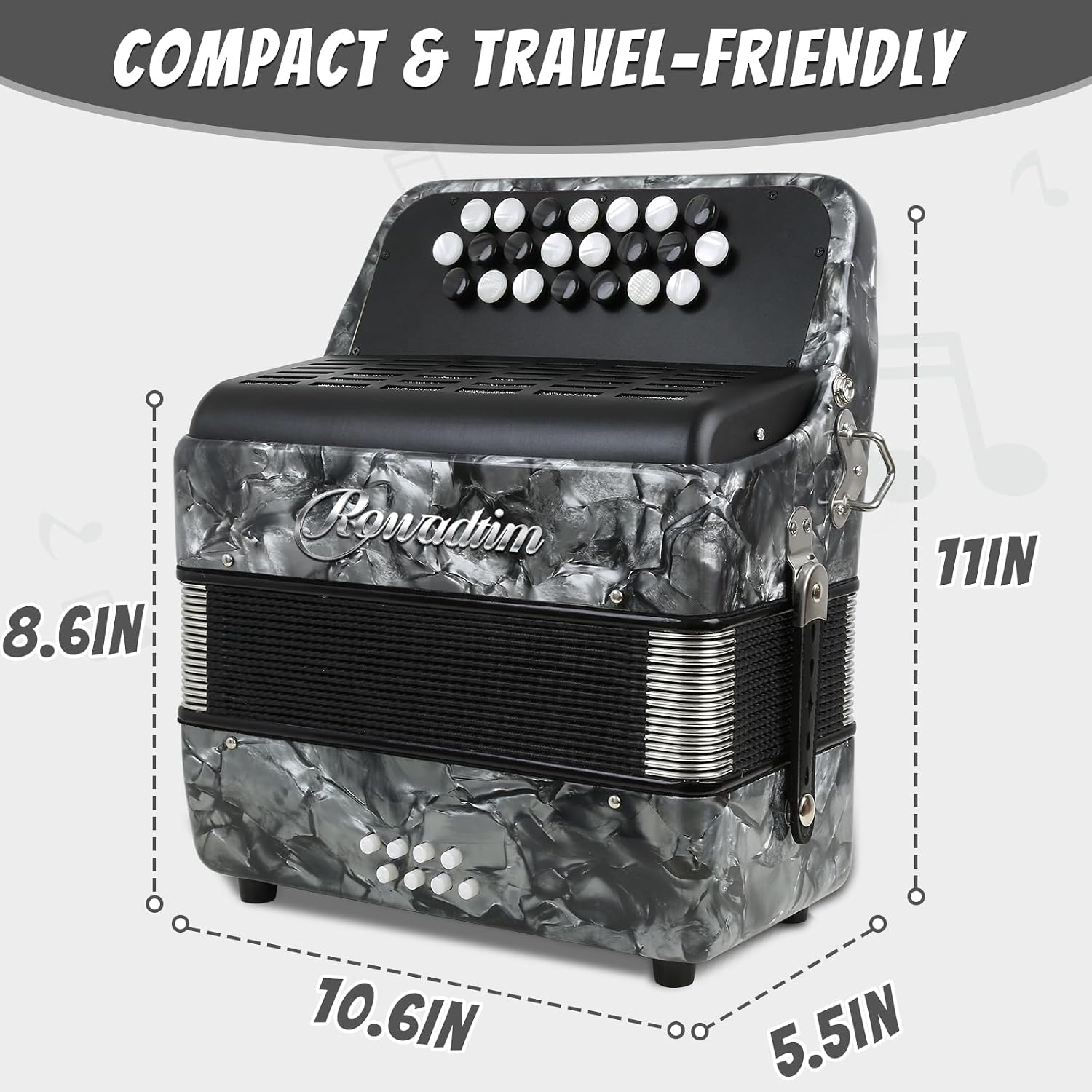 Accordions,22 keys Accordion,8 Bass Student Piano accordions Suitable for beginners and students Lightweight and portable, comes with a backpack and adjustable straps (8 Bass, Gray)
