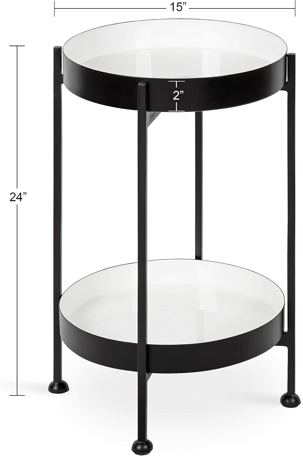 Kate and Laurel Nira Two-Tiered Modern Side Table, 15' x 15' x 24', White and Black, Chic Contemporary End Table for Storage and Decor