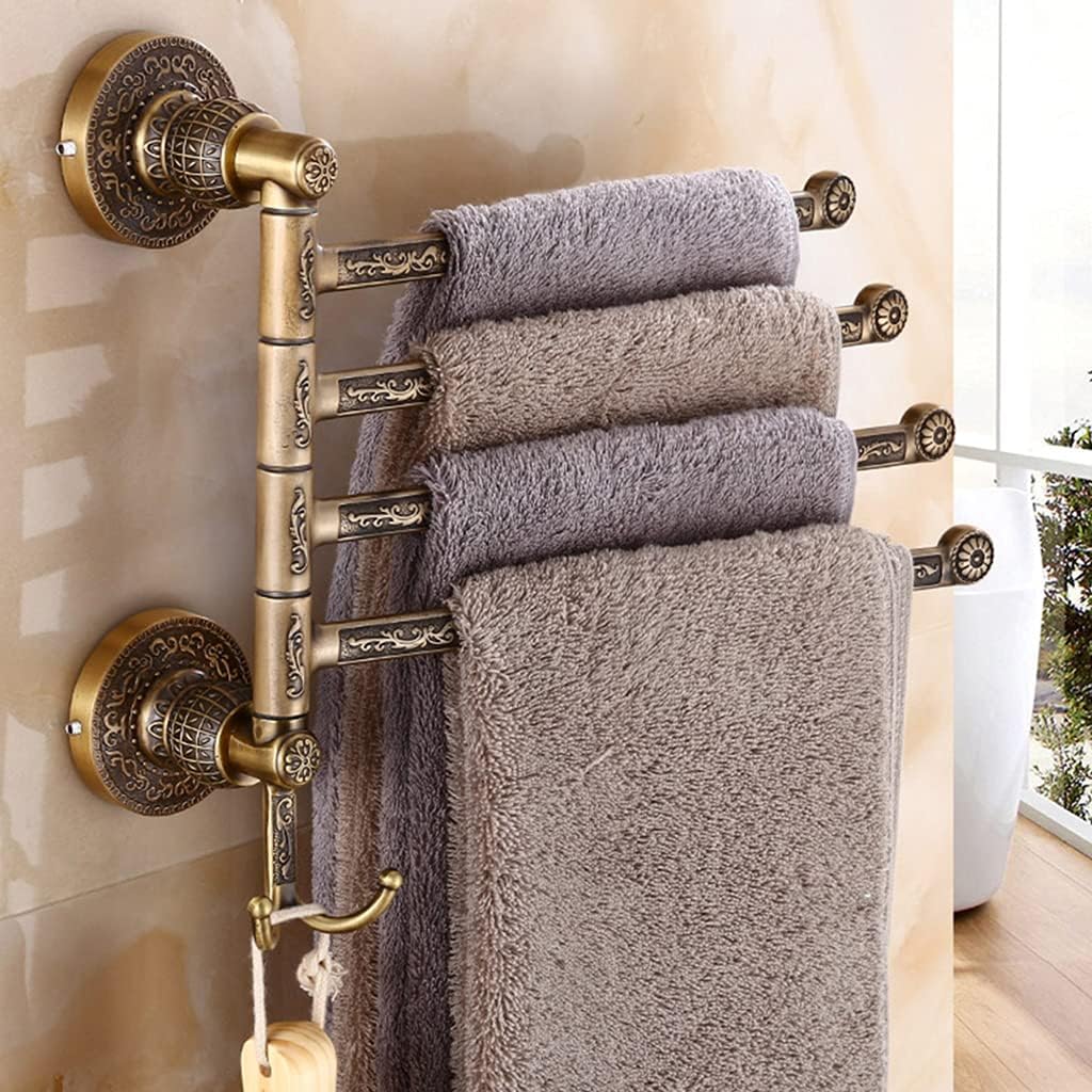 ZHOUXIAO Luxury Swing Out Towel Bar Black Gold Finish/Towel Racks for Bathroom or Kitchen, Metal Towel Bar Folding Arm Swivel Hanger Bathroom Storage Organizer Wall Mounted 4Bars