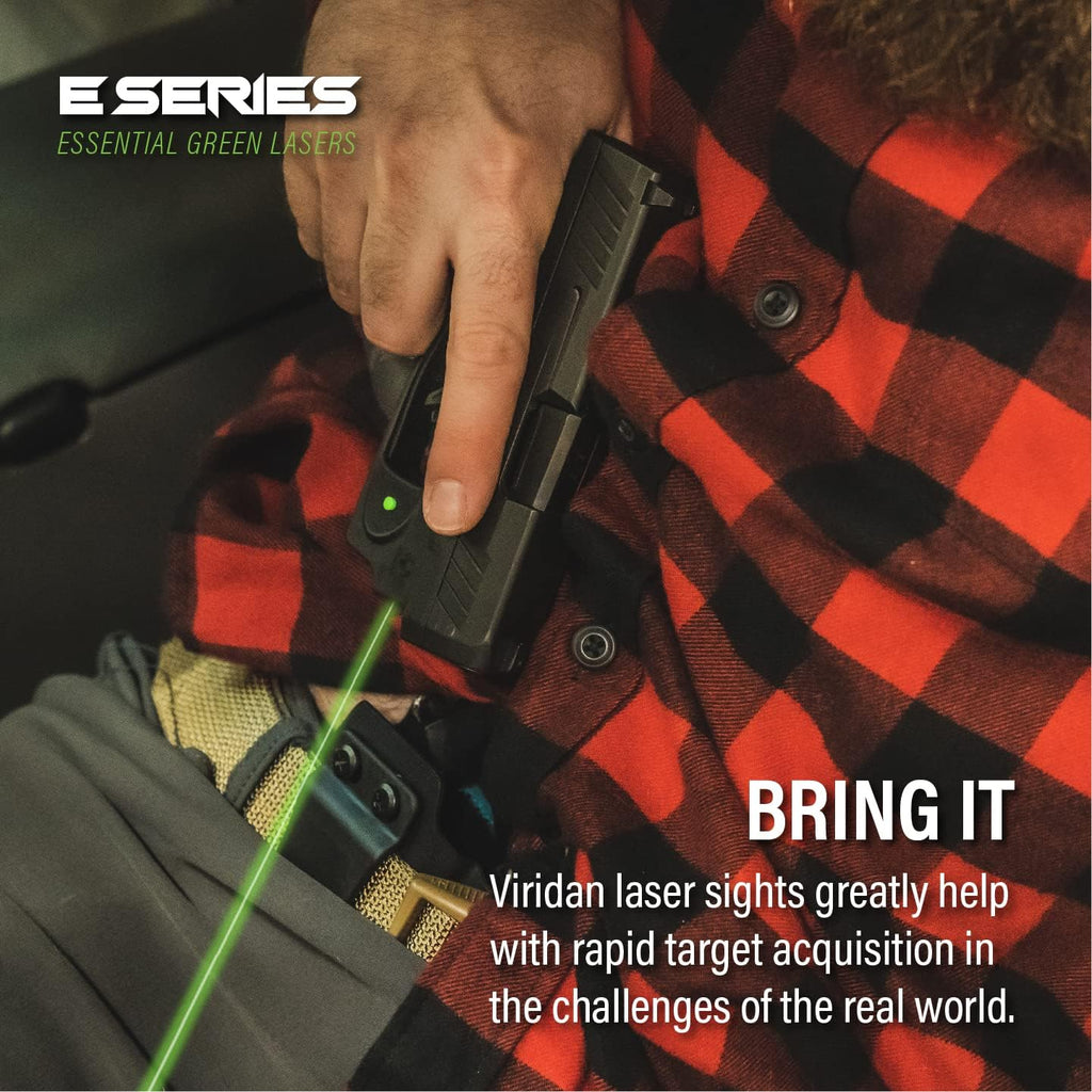 Viridian E Series Green Laser Sight, Custom Gun Fits, Railed or Non-Railed Pistols, Class 3R Green Laser Sight, 5mW Output