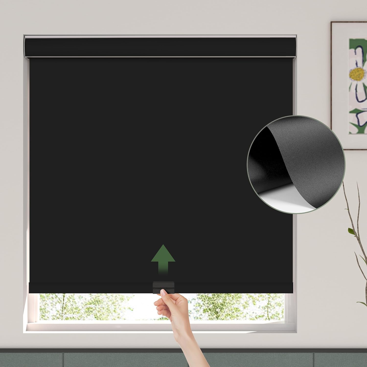 Blackout Roller Window Shades Cordless Simple Style Roller Shades Spring System Cassette Valance Roll Up Blinds for Windows, Door, Black, 60' W x 36' H