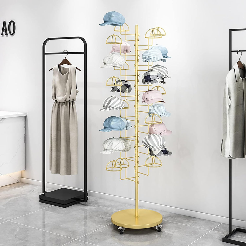Hat Rack Stand Baseball Hat Holder Modern Large Hat Rack Stand - 30 Hooks, Rolling Standing Retail Display Stand for Baseball Caps/Cowboy Hats/Hats, Easy to Assemble