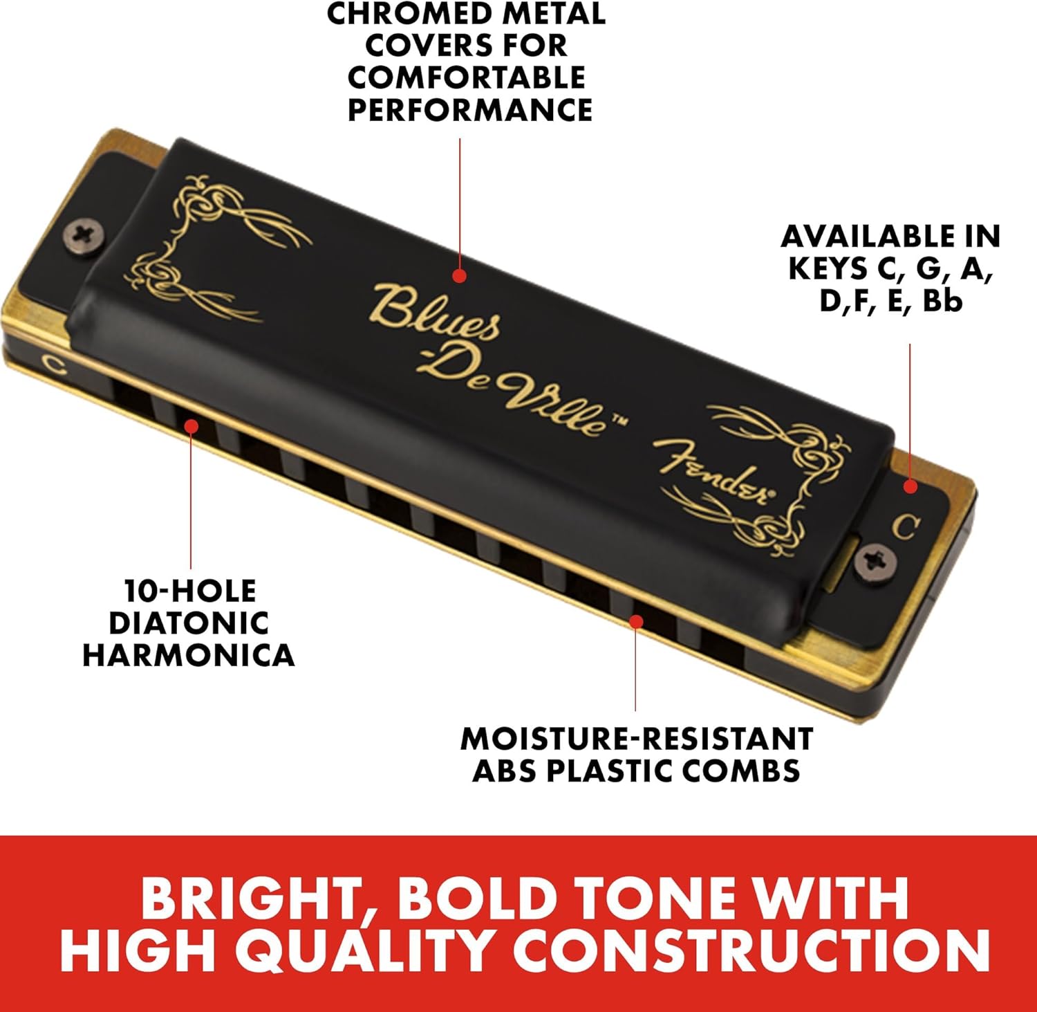 Fender Blues Deville Harmonica, Pack of 3 with case (Keys C,G,A)