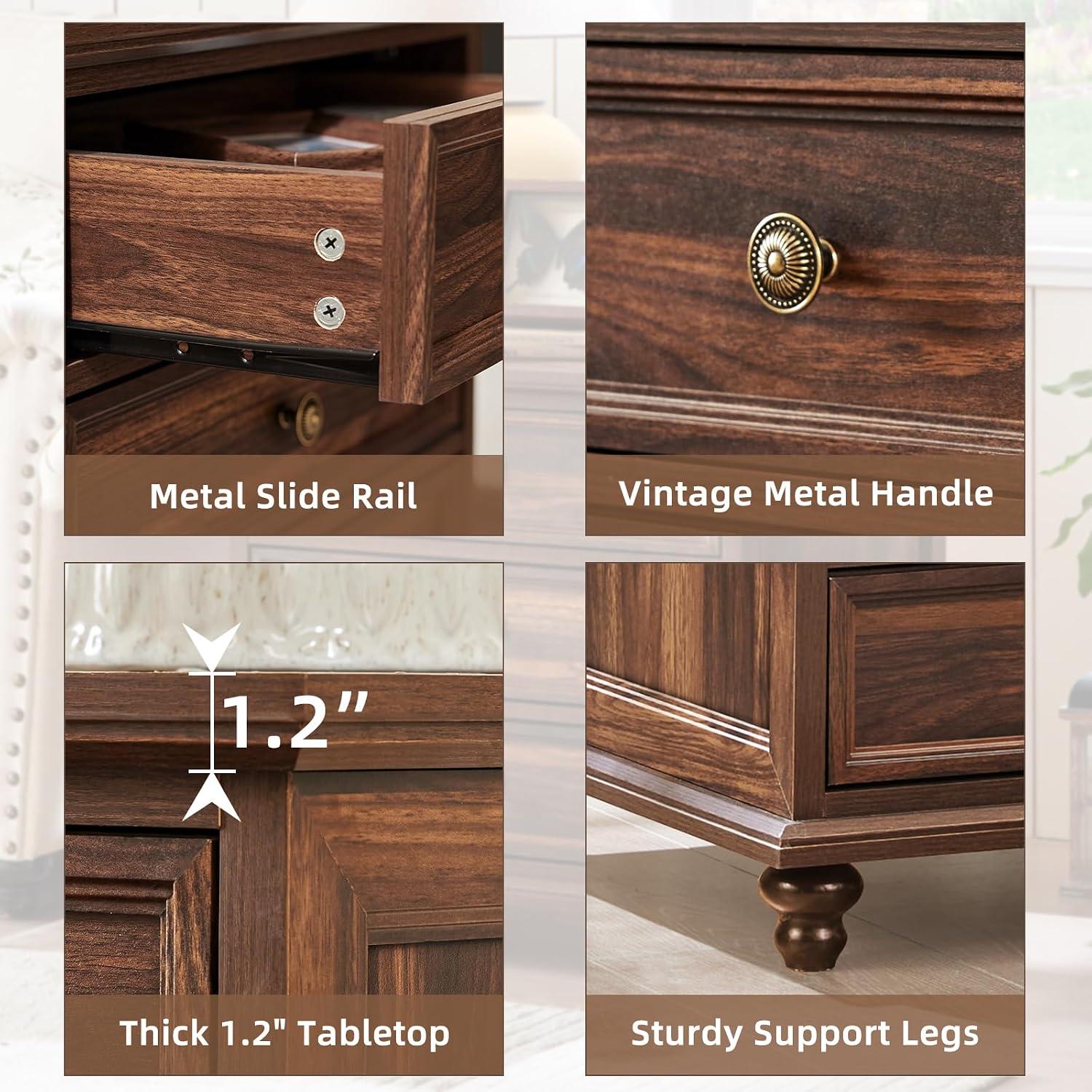 Joaxswe 24' Wide Farmhouse Night Stand Set of 2,Large End Table with 3 Drawers & Metal Handle,Brown Wood Dresser for Bedroom Cabinet, Bed Side Table Chest of Drawers,Nightstand for Living Room,Closet