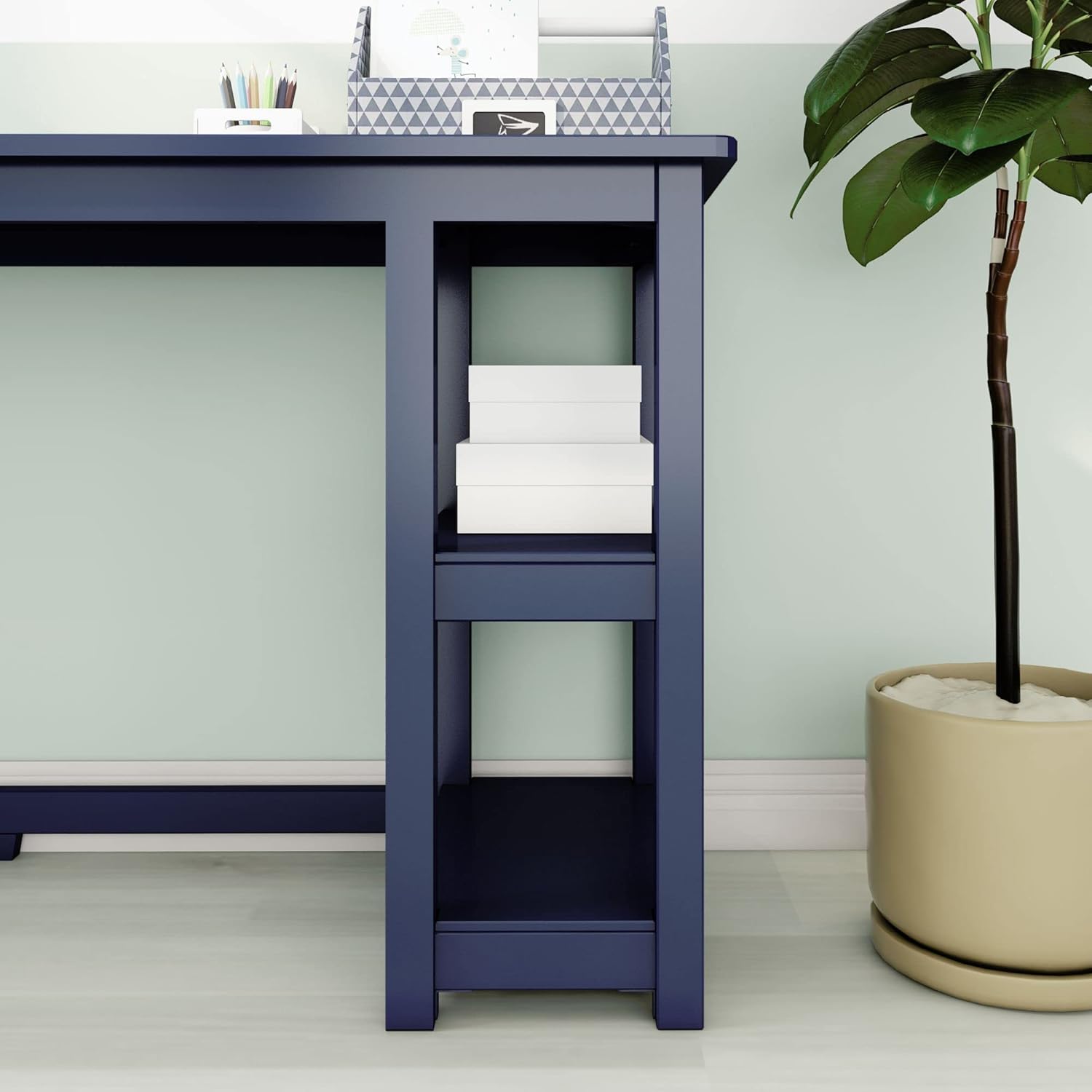 Max & Lily Solid Wood Desk With Shelves, 55 Inches, Blue