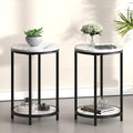 WiberWi Round Side Table Set of 2, Modern Nightstand End Table with Metal Frame &Faux Marble Top, Accent Bedside Table for Living Room Bedroom Small Spaces with Storage Open Shelf,White