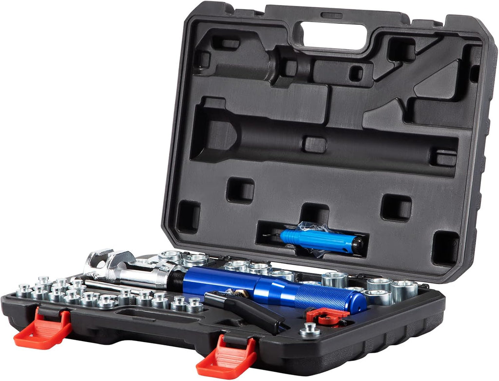 VEVOR Hydraulic Flaring Tool Kit, 45° Double Flaring Tool, Brake Repair Brake Flaring Tools for 3/16'-1/2', Brake Flare Tool with Tube Cutter and Deburrer, 32 PCS Tube Flaring Tools for Copper Lines