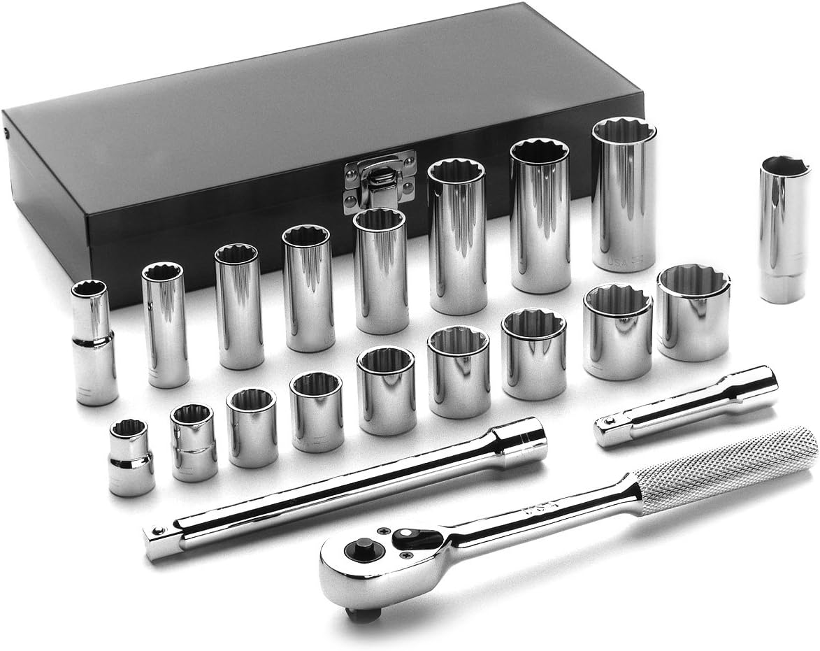 Cougar Pro A34 3/8' Drive 12 Point Standard and Deep Socket Set (21-Piece)