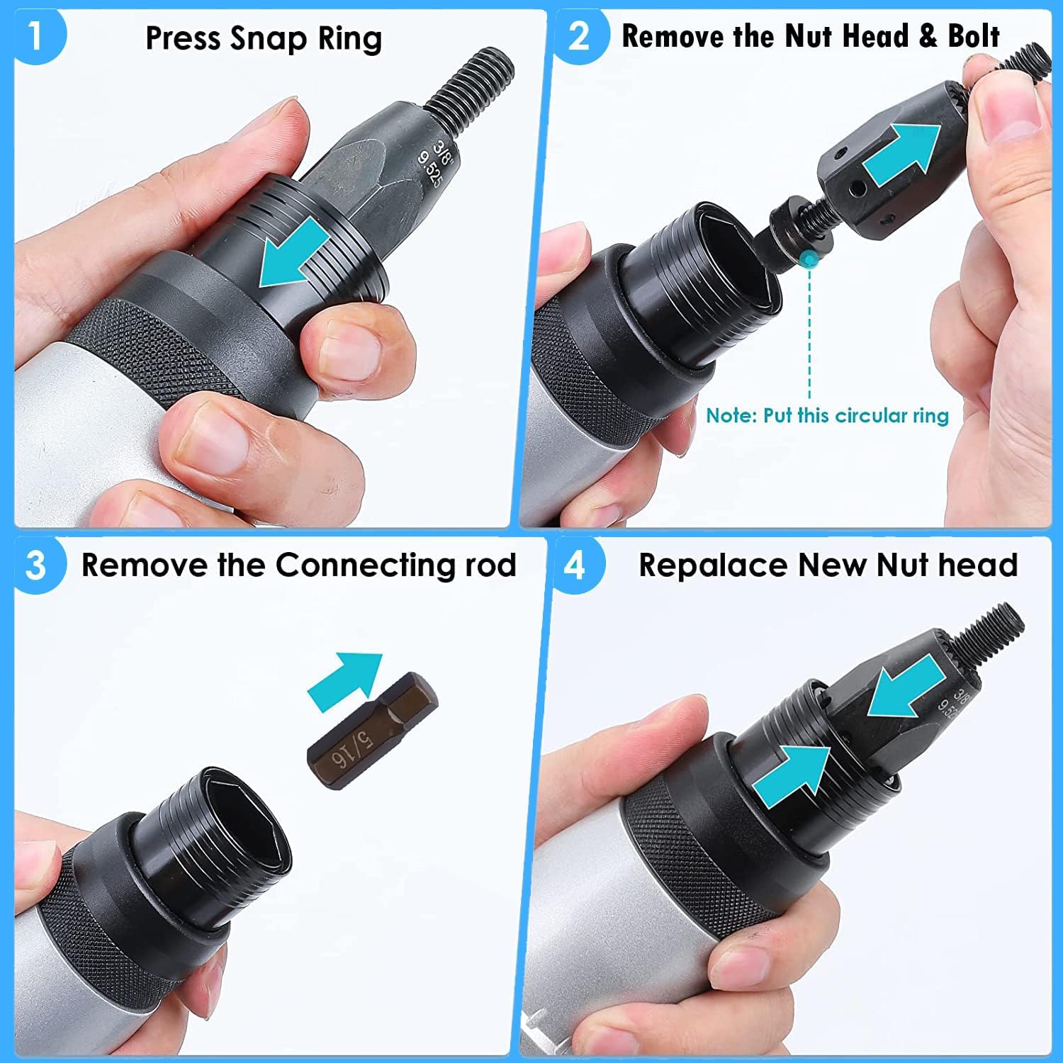 2-IN-1 Cordless Rivet/Rivet Nut Gun Electric Rivet Nut Tool For Nuts(10/24', 1/4', 5/16', 3/8'), Battery Powered Pop Rivet Gun for Rivets(1/8'', 5/32'', 3/16'), Auto/Manual, Memory Mode, 5.0Ah Battery
