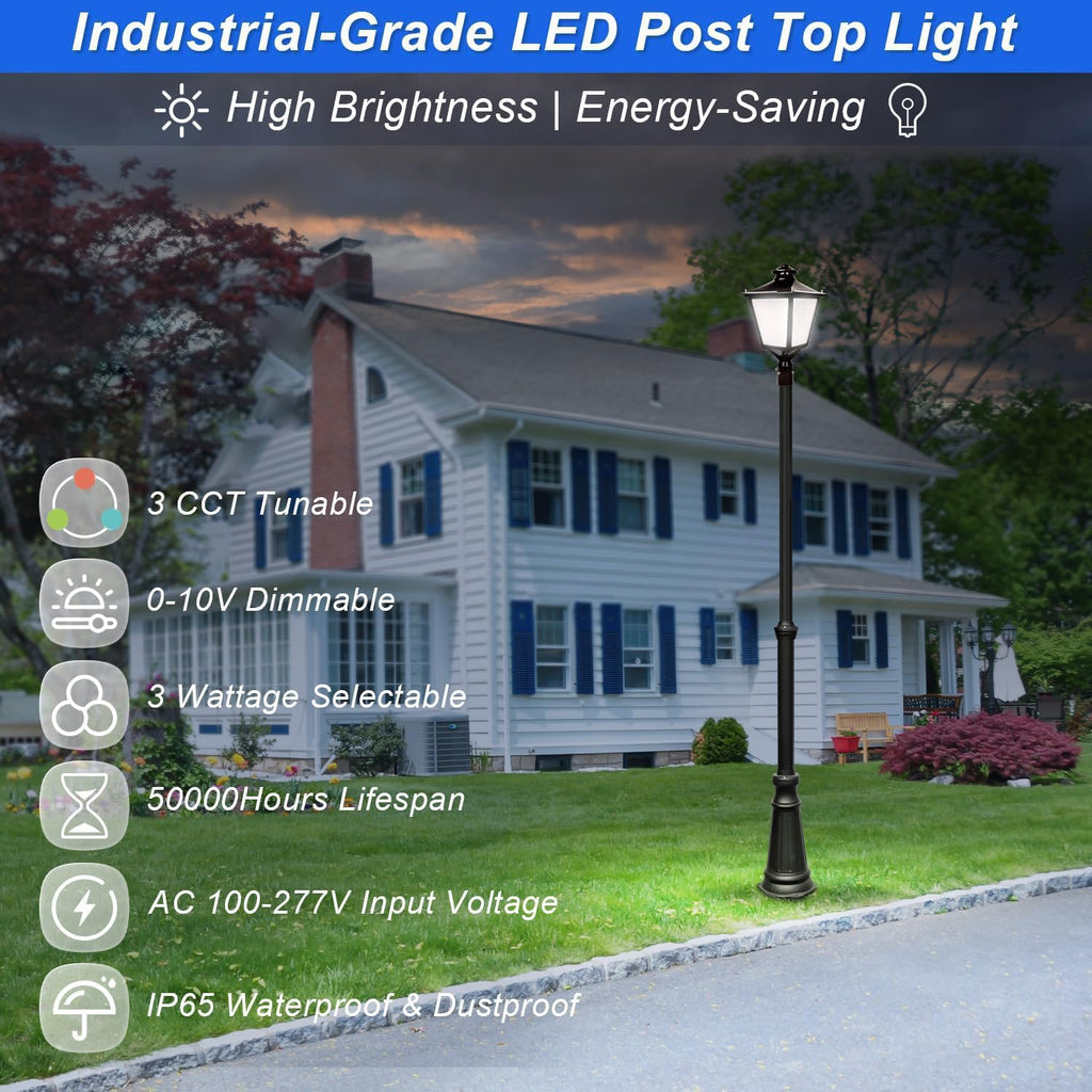 LED Post Top Light 120W/100W/80W Power Tunable, 3CCT 3000K/4000K/5000K Outdoor Post Pole Lights, IP65 Waterproof LED Parking Lot Light for Garden Yard Street Lighting, AC100-277V UL Listed