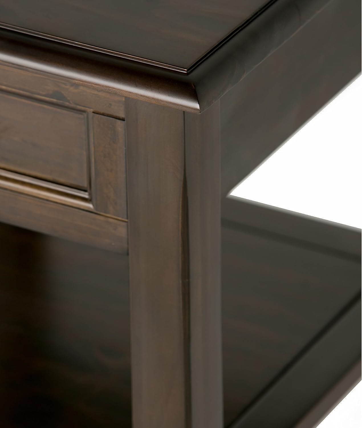 SIMPLIHOME Burlington End Table - 18 inch Wide Solid Wood Square Accent Table with Drawer and Open Shelf in Mahogany Brown, Transitional Nightstand or Lamp Stand for Living Room or Bedroom
