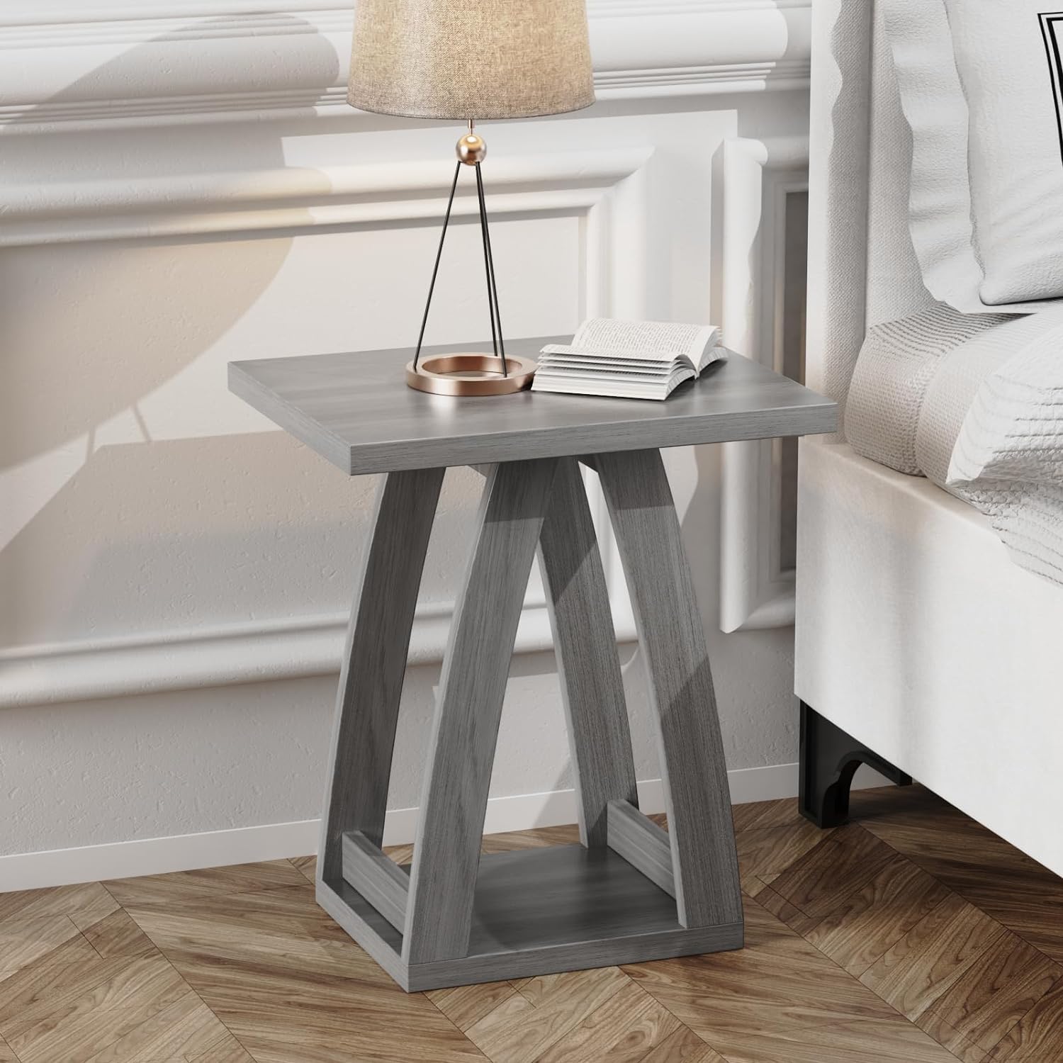 FROMJBEST End Tables Living Room, Side Table Beside Sofa, Nightstand for Bedroom, Couch Side Table with Shelf, Modern End Table for Living Room, Grey End Table Set of 2