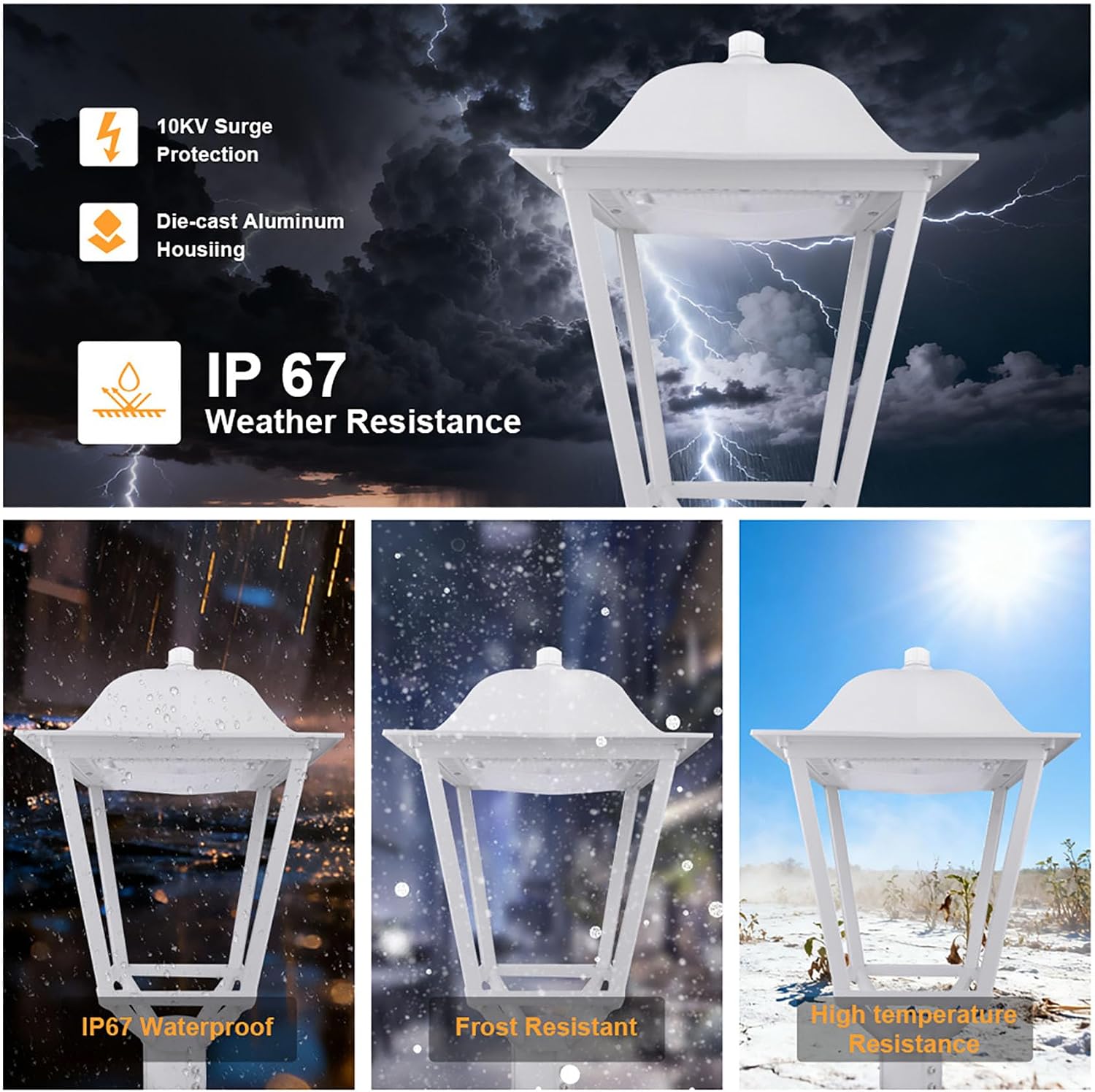 75W LED Post Top Light, Adjustable Color Temperature 3000K/4000K/5000K, AC100-277V 13000LM Outdoor Garden Lights Fixture, IP65 Waterproof Commercial Street Area Lighting, DLC/ETL Listed