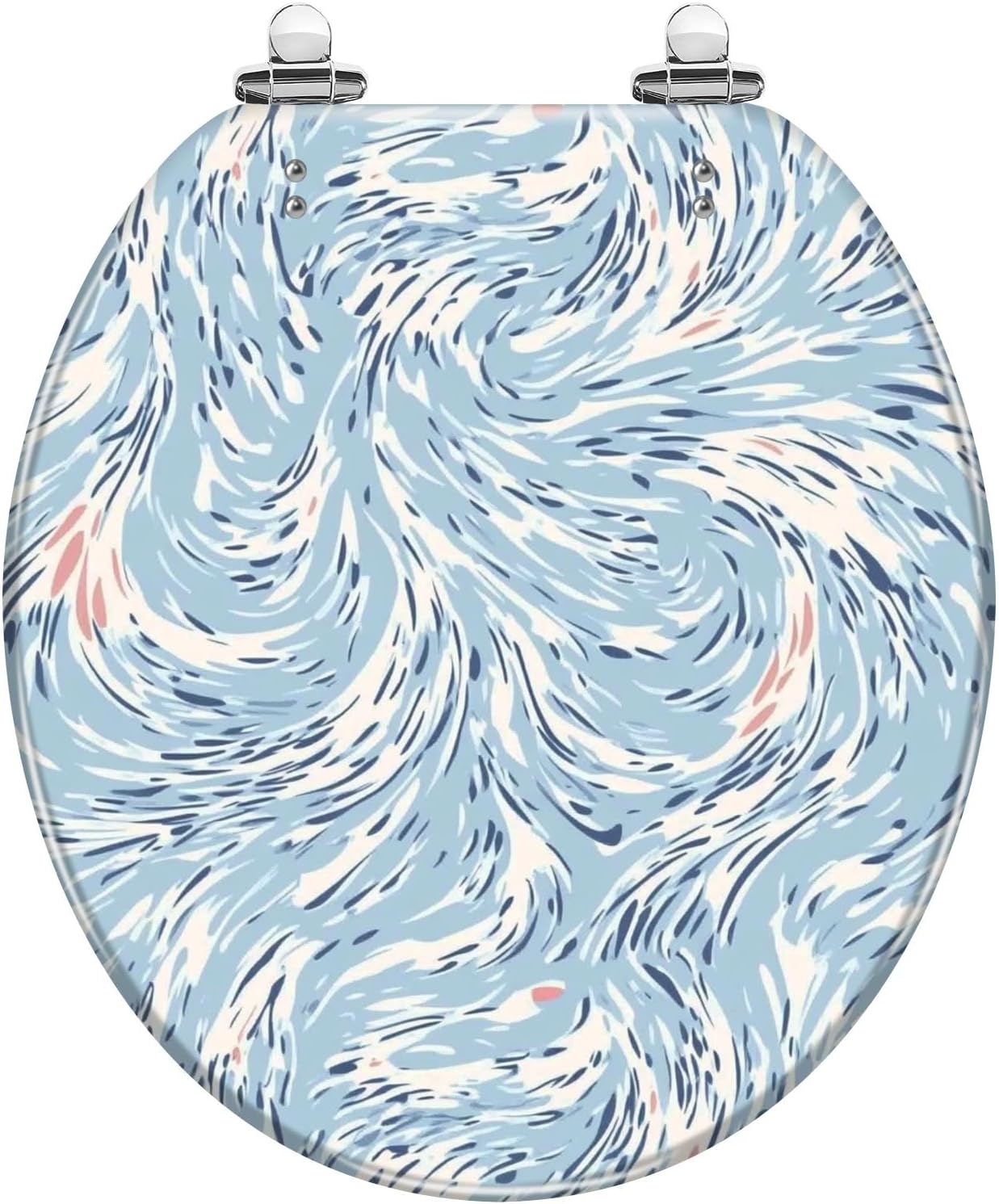 Round Toilet Seat Abstract Hand Drawing Liquid Fluid Wavy Swirl Marbling Leopard Cheetah Resin Toilet Seat Slow Quiet Close Lid with Quick-Release Hinges Cover Bumpers Easy to Clean Install