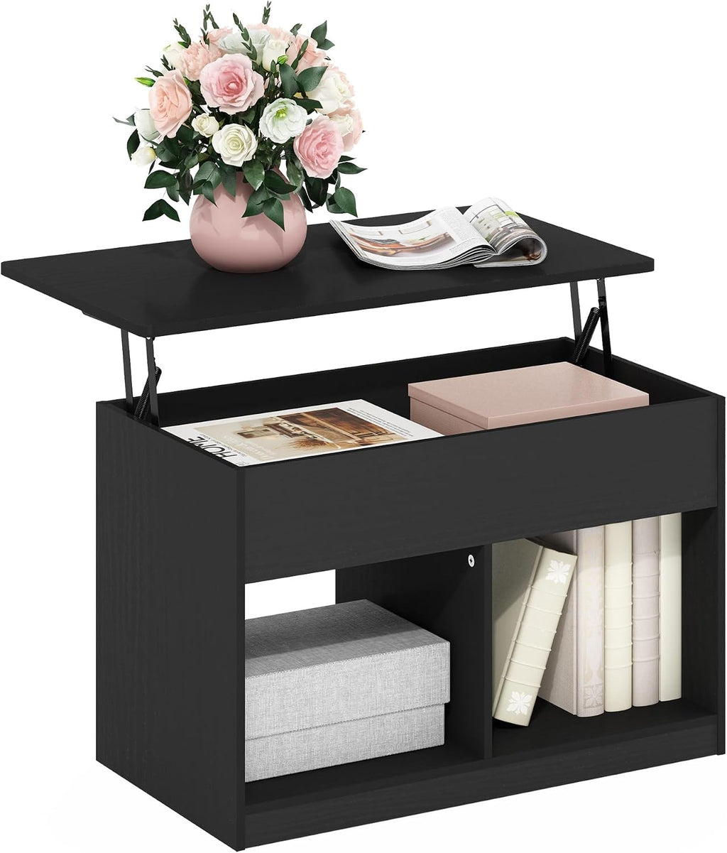 Furinno Jensen Lift Top Coffee Table with Storage Shelf and Hidden Compartment, for Living Room, Dark Americano
