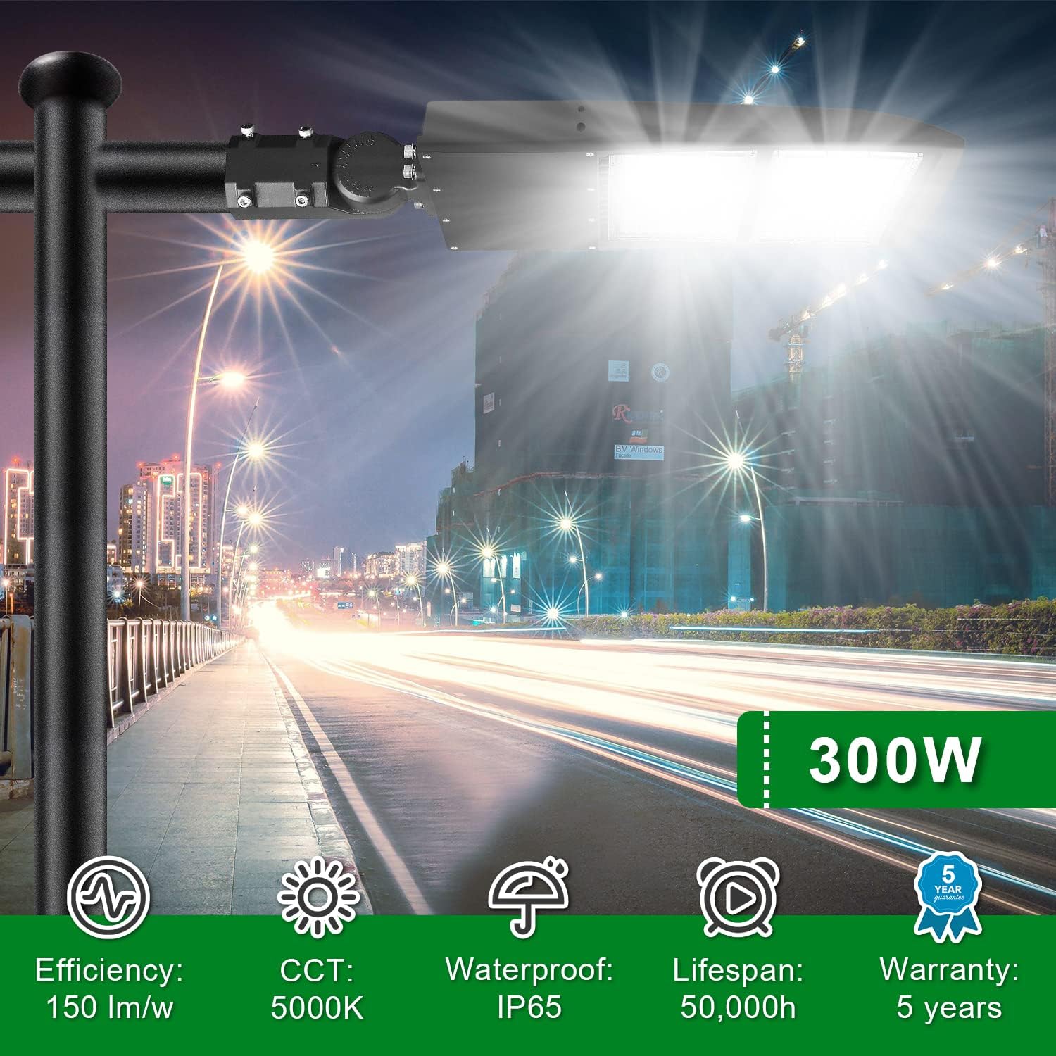 OSTEK LED Parking Lot Lights 300W LED Shoebox Street Pole Lighting with 20KV Surge Protector, Waterproof 42000LM Outdoor Commercial Area Road Lighting 5000K 100-277V UL