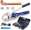 Copper Tube Fittings Hydraulic Pipe Crimping Tool with 1/2',3/4' and 1' Jaw Copper Pipe Press Crimper Pressing Pliers, with Pipe Cutter