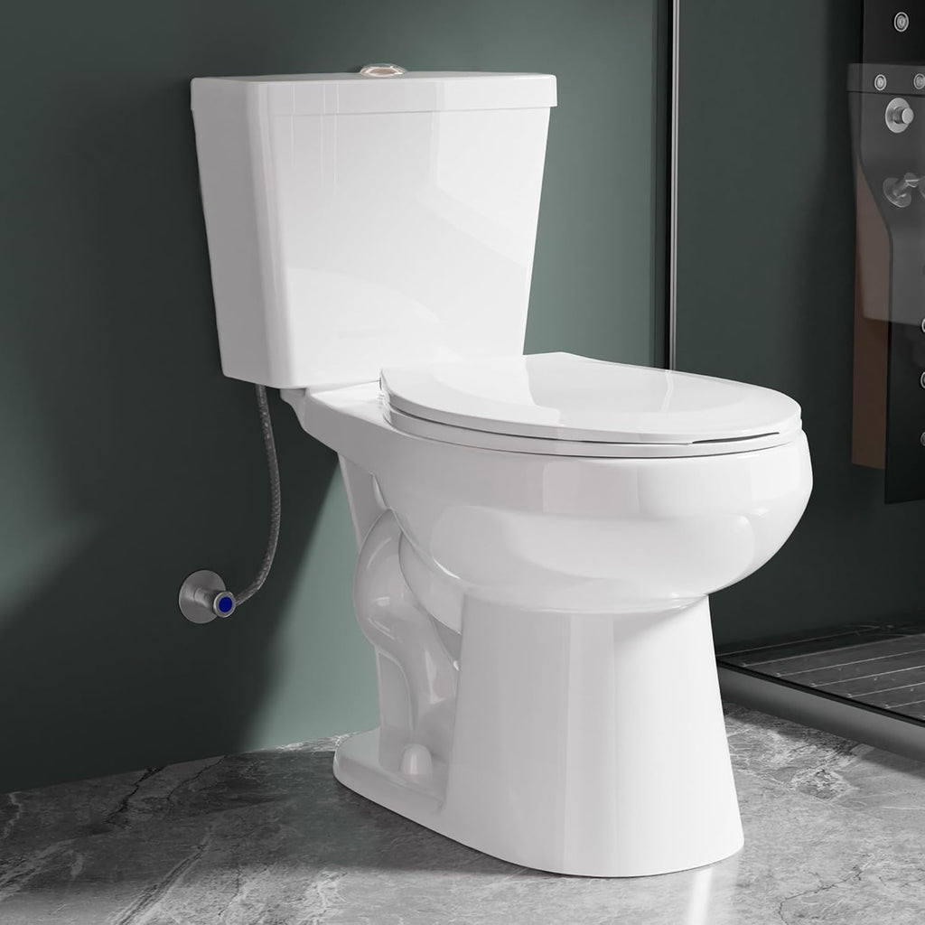 17 Inch Compact Tall Toilet ADA Height Seat 17.5', Powerful Tornado Flush, Two Piece Dual Flush 1.0/1.28 GPF, 12' Rough-in for Bathroom, Comfort Bowl Heigh 16.75', White