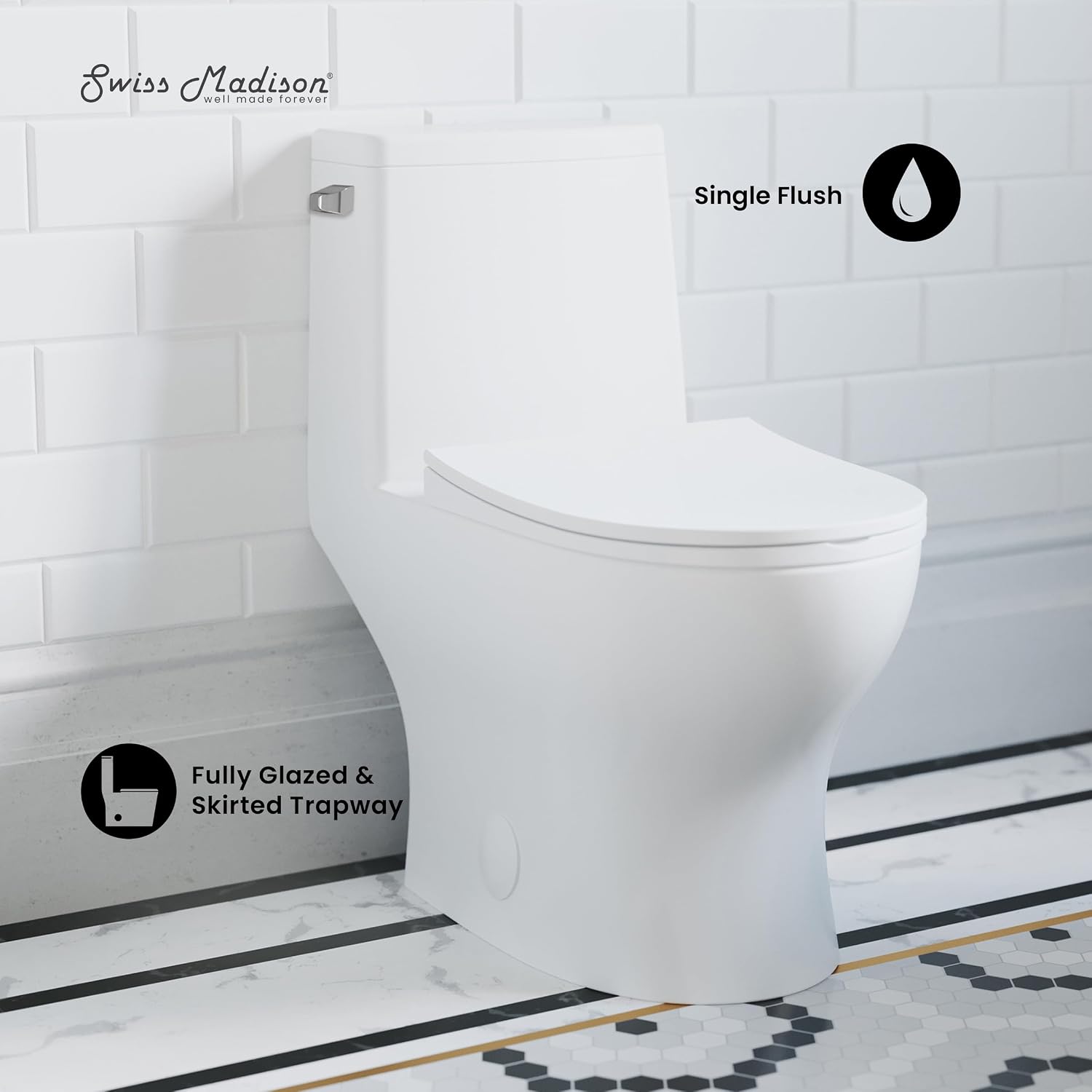 Ivy One-Piece Elongated Toilet Left Side Flush, 10' Rough-In 1.28 gpf