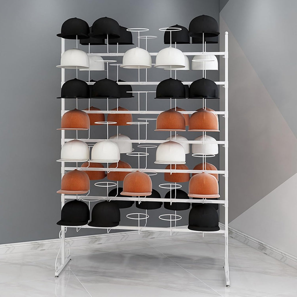 Helmet Stand Display Stand Hat Organizer Rack for Baseball Caps | Metal Hat Display Stand Floor-Standing Hat Holder for Caps, Wigs & Hats (White-100CM 7 Tier Capacity 70)