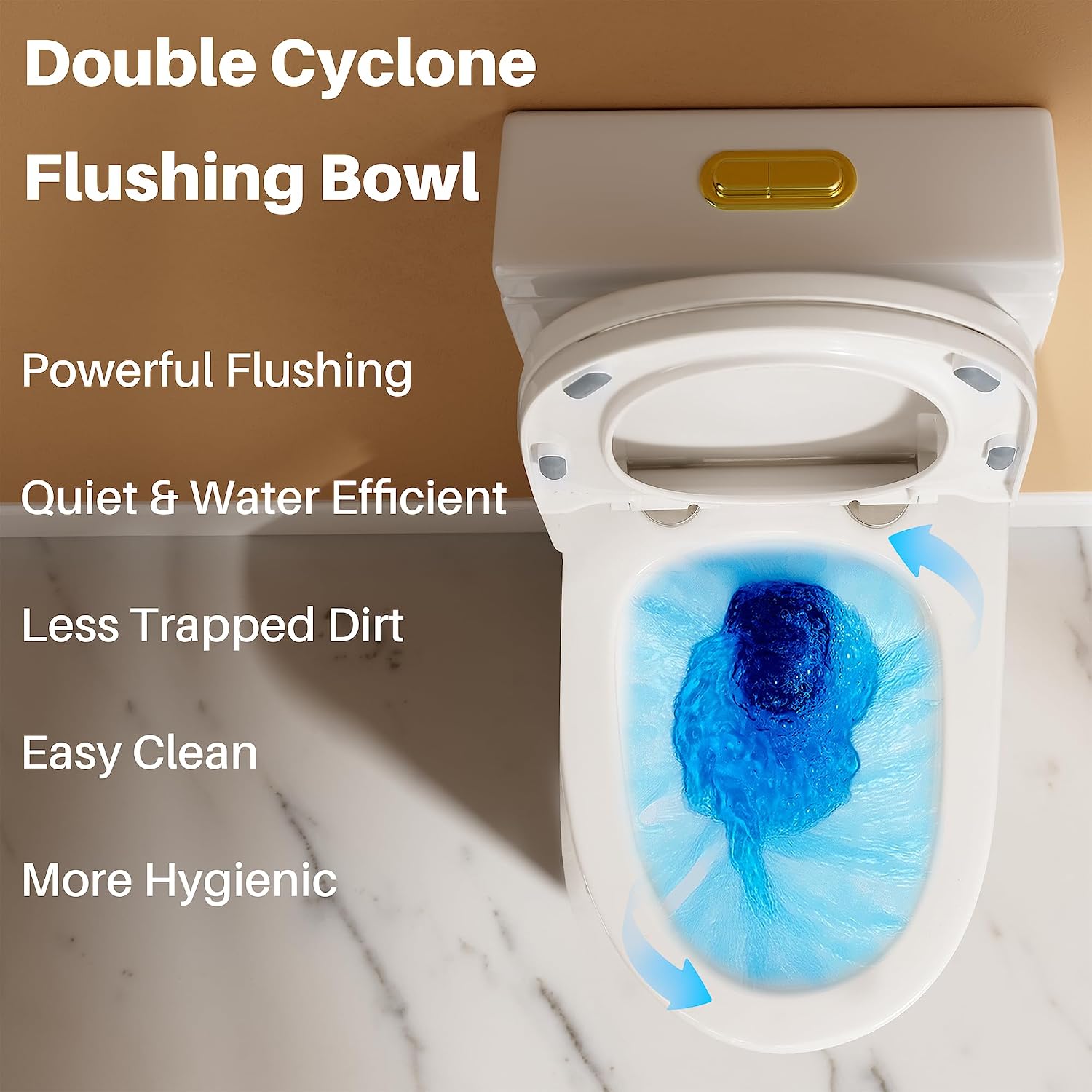 WinZo 23-inch Small Toilet One Piece with Golden Push Button Modern Design For Compact Narrow Bathroom 12' Rough-in White