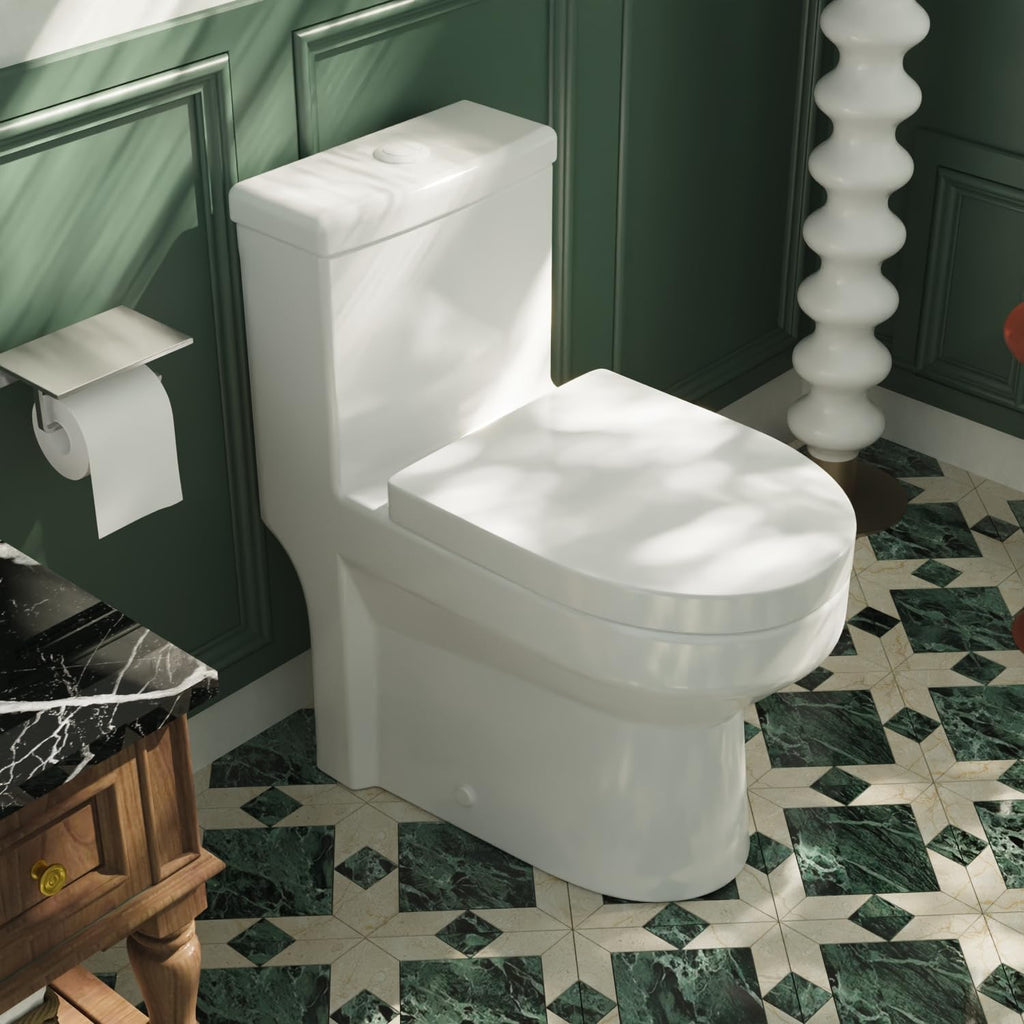 DeerValley Compact One-Piece Toilet 12 Inch Rough-In Space-Saving Toilets for Tiny Bathrooms with White Button