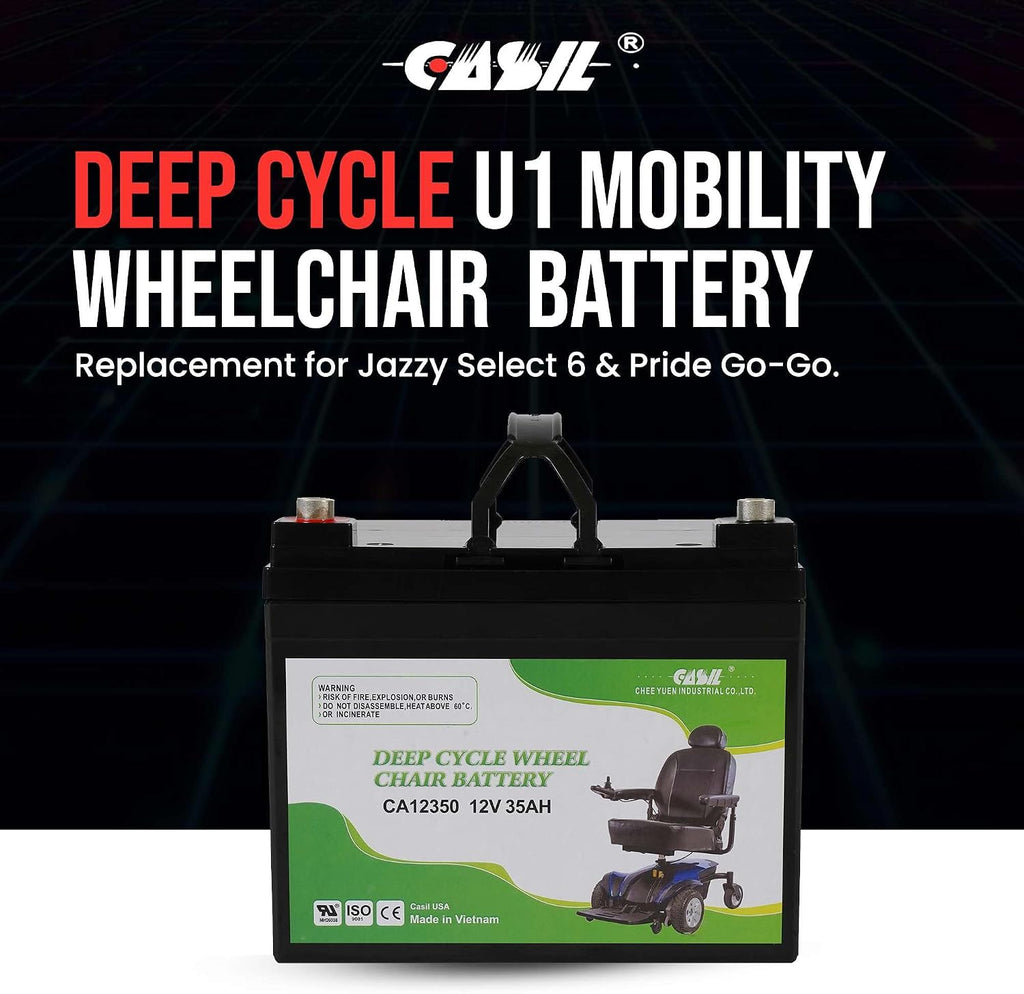 Casil 2-Pack 12V 35Ah AGM Deep Cycle Battery – U1 Mobility Scooter & Wheelchair Replacement for Jazzy Power Chairs, Pride Go-Go, Select 6