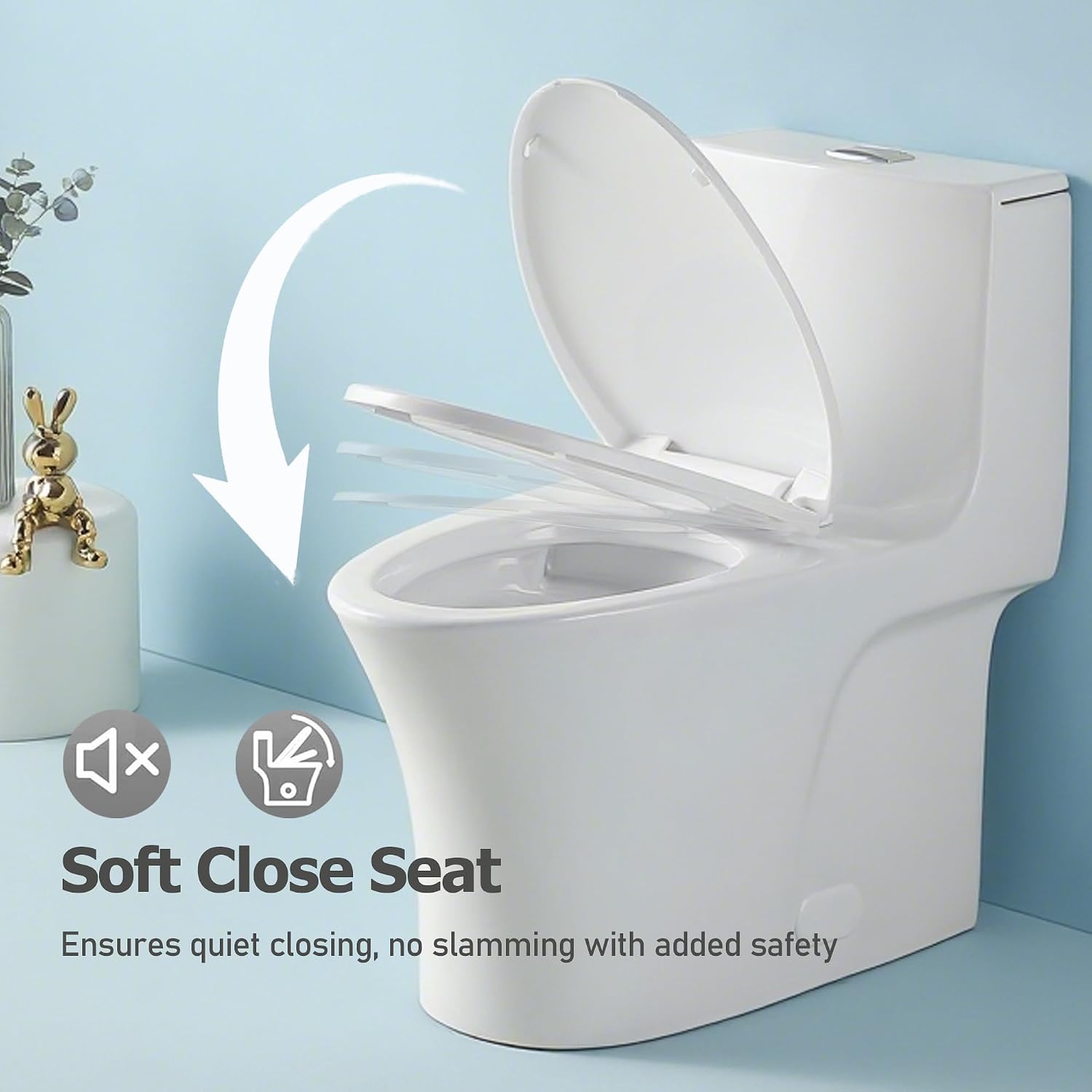 Dual Flush One Toilet, Water Saving Elongated Comfort Height Floor Mounted, Soft Closing Seat, 1000 Gram Map Flushing SToilet, Glossy White GF 24T02 GW